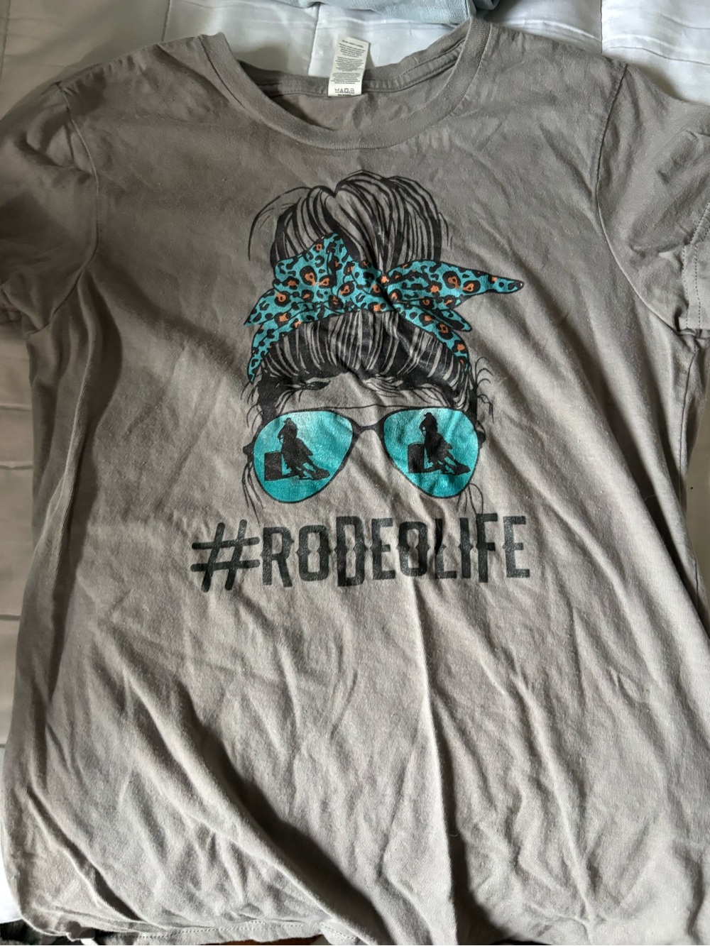 #RodeoLife Graphic Tee - Gray with Teal Accent
